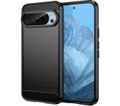 Funda para móvil Google Pixel 9 Carcasa Protectora Antigolpes Silicona Negra Diseño Fibra de Carbono Resistente Absorción de Choque [Compatible Carga Inalámbrica]