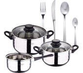 Pack batería de cocina 5 piezas + set de cubertería 16pc en acero inoxidable – SAN IGNACIO