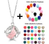 Mexico Chime Double Color Flower Pendant Essential Oil Diffuser Lockets Warm Light Ball Pregnant Woman Caller Necklace Jewelry