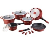 Batería de cocina 14 piezas con revestimiento de piedra , Teflón y asas de silicona RL-ES2014M BURGUNDY