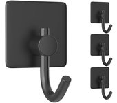4 Piezas Gancho de Parche Adhesivo, Toallero de Baño, Perchero Adhesivo, Colgador de Paños de Cocina, Fijación de Pared sin Perforar, Antioxidant, Negro