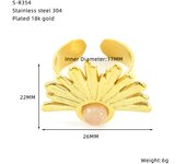 Encanto Anillo de moda de estilo retro de acero inoxidable de 18 quilates con forma de abanico de girasol y ojo de gato, anillo abierto de acero de titanio francés