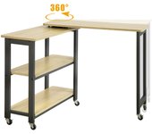 SoBuy Mesa de café con Ruedas, Mesa en Forma de L con 2 estantes, Escritorio de Esquina Estilo Industrial, 133 x 69 x 30 cm, FWT83-N ES