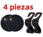4 pcs/set Car Interior Accessories Multifunction Diamond Auto Seat Back Hooks Non-slip Coaster Universal Car Hook Water Cup Mat
