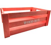 Tradineur - Caja de madera con asas "Wood Box" - Almacenamiento y organización - Caja Multiusos, Decoración, Herramientas, cocina, etc. - 38 x 28 x 15 cm - Color Rojo