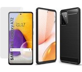 Tumundosmartphone Pack 2 En 1 Funda Gel Tipo Carbono + Protector Cristal Templado para Samsung Galaxy A72