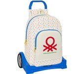 SAFTA  MOCHILA CON CARRO EVOLUTION BENETTON "TOPITOS" - Mochila Escolar Licencia Oficial - Diseño Ergonómico - Amplio Espacio de Almacenamiento - Bolsillos Multifuncionales