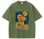 Van Gogh Sunflower Print Printed Male T-Shirt Graphic Cotton T-Shirts High-Quality Cool Tee Shirt Cute Oversized Short Sleeve