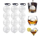 Molde redondo transparente con 4 orificios para hacer bolas de hielo y cubierta de silicona, ideal para hacer cubitos de hielo, cócteles, bourbon, brandy y whisky (2 unidades)