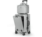 Maleta de Cabina 55x35x25cm con Neceser 25x30x17 de Policarbonato y ABS, Equipaje de Mano Multifuncional con USB y Abertura Frontal, Ligero, Rígido y Ruedas Dobles Giratorias 360º . Ideal para cualquier Escapada