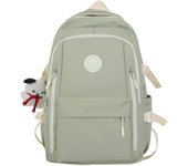 Mochila preppy con colgante bonito para mujer, mochila para portátil con cara sonriente, ligera y estética kawaii (verde salvia, talla única)
