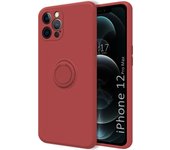 Tumundosmartphone Funda Silicona Líquida Ultra Suave con Anillo para Iphone 12 Pro Max (6.7) color Rojo Coral
