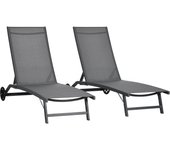 Outsunny Juego de 2 Tumbonas Reclinables de Jardín Sillas de Aluminio para Exteriores con Respaldo Ajustable de 5 Niveles y Ruedas para Playa Piscina 165x66x102 cm