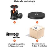 Magnetic Action Camera Mount with 360° ballhead Gopro Adapter 1/4'' Screw for Gopro 12 11 10 9 Insta360 Smartphone Holder Vlog