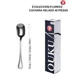 Mr.Spoon Serie Flores Cucharas de 12, 24, 48 o 120 piezas,Acero inoxidable 18/0,Plateado,Económico y funcional,Cuchara de helado largo 145mm,Cuchara de batir 207mm,Mango monobloque,Apto para lavavajillas,Empaque ecológico,Ideal para casa,hotel,restaurante