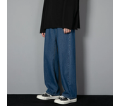 2023 New Korean Men's Casual Long Jeans Classic Man Straight Denim Wide-leg Pants Solid Color Light Blue Grey Black 3XL