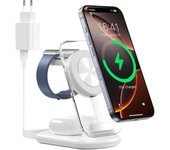 Estación de Carga Magnética 3 en 1 Para iPhone, AirPods, Apple Watch Caja Fuerte Magnética, Cargador Magnético Ajustable con Luz