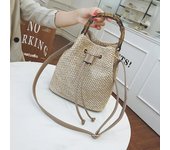 Women Drawstring Straw Bucket Bag Female Summer Handmade Woven Shoulder Messenger Bags Ladies Shopping Purse Beach Bags Handbags