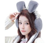 Orejeras de felpa para mujer, orejeras de piel sintética peludas, orejeras de conejo de dibujos animados, adorables orejeras de invierno, orejeras cálidas, orejeras con movimiento de orejas, orejeras plegables con orejas de gato lindas