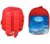 MERCHANDMANIA PACK MOCHILA ROJA Y ESTUCHE luna azul nubes moon fenomeno astro school material cielo estrellas satelite