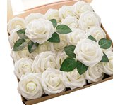 25pcs Artificial Flower Red Rose Real Looking Fake Roses w/Stem Bouquets for Valentines Day Party Wedding DIY Decoration