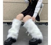 Women's Artificial Fur Leg Warmers  Japanese Lolita Autumn And Winter Black And White Knitted Socks Leg Warmers For Women