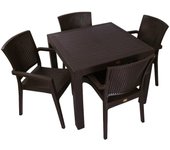 Mesa MIJAS, polipropileno negro, 90 x 90 cms + 4 SILLAS Mesa de diseño, imitación a rattán, polipropileno de color negro, 90 x 90 cms. Otros colores y medidas disponibles. Silla y sillón a juego
