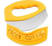 Cortador de pizza portátil, cortador de alimentos con tapa, cortador de pizza novedoso, cortador de pizza multifunción, cortador de masa, herramientas de cocina amarillas