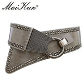 Maikun Fashion Punk Rocker Wide Belts for Women Elastic Wide European Style Women Belts Metal Round Buckle