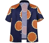 2024 Anime Luffy Cosplay Costume Women Men Sunflower Print Button Shirt Halloween Adult Cosplay Luffy Straw Hat+Top Suit