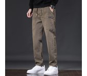 Multi-pocket Workwear Casual Pants Dark Blue Men's Spring Autumn Trendy Drawstring Stretch Straight Male Trousers Size 28-38