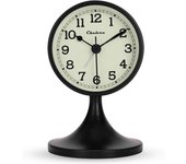 Reloj despertador de metal negro retro clásico, despertador silencioso sin tictac con luz de noche y función de repetición, pequeño reloj de mesa analógico a pilas para mesita de noche, dormitorio, oficina, 12,5 cm