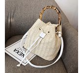 Women Drawstring Straw Bucket Bag Female Summer Handmade Woven Shoulder Messenger Bags Ladies Shopping Purse Beach Bags Handbags