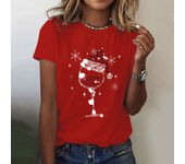 Christmas Women's Casual T-Shirs 2025 Summer Red Hat Wine Glass Graphic Tees XMAS Funny Print Tops Short Sleeve O-Neck Clothes