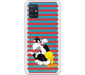 Funda original compatible con Samsung Galaxy A51 - Sylvestre y Piolin Franjas Rojas