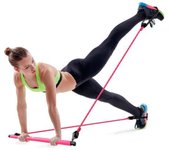 Tradineur - Barra de pilates con bandas de resistencia, barra fitness portátil con enganches para los pies, ejercicio en casa, yoga, estiramientos, abdominales, perder peso (Color aleatorio)