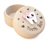Tooth Box for Girls, Heart Carved Wooden Box with 3D Tooth, Souvenir Dropped Tooth Keepsake Storage Box Gift