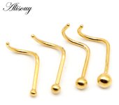 Alisouy 4PCS Surgical Stainless Steel Ball Nose Screw Ring L Rose Gold Color Nose Stud Retainer Holder Piercing Body Jewelry 20g