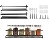 Juego de 2 especieros - Organizador de cocina sin perforaciones - Especiero de metal para paredes y armarios de cocina - Negro, Negro - 29,2 x 6,5 x 6,5 cm