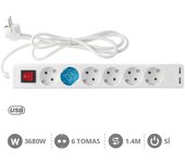 Gsc Evolution Regleta de Enchufes con Interruptor GSC - 3 a 6 Tomas + USB - Cable de 1.5 a 3 Metros - Potencia Máxima de 2500W a 3680W