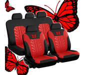 9-Piece Universal Fit for 5 Seats Car Seat Cover Set-Red Butterfly Embroidery Design-Protects Seats From Stains,Spills, And Wear