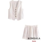 TRAFZA Casual Women Suits 2 Pieces V Neck Buttons Vest Blazer+High Waist Wide Leg Shorts Fashion 2023 Summer Vintage Sets