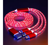 3-IN-1 Streamer Charging Cable Suitable for iPhone Android TypeC Mobile Phone One Split Three Growing LED Fast Charging Luminous