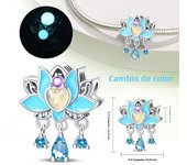 Silver 925 Color Luminous Color Changing Series-Blue Lotus Charms Beads Fit Pandora Bracelet DIY Charm for Women Jewelry Gift