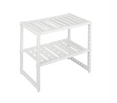 DAMDAM GO Estantería para Bajo Fregadero 2 Niveles, Acero Inoxidable y Plástico Regulable, Extensible Multifunción Ajustable, para Cocina y Baño