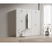 Vente-unique - Armario 5 puertas y 6 cajones - L228 cm - Blanco - BELOMY