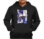 MERCHANDMANIA SUDADERA NEGRA CON CAPUCHA fanart policia tsundere juego anime adulto poliester algodón sweatshirt videojuego pc