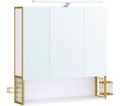 Armario de Baño con Espejo de 3 Puertas - Mueble de Pared con Enchufe, Cesta Colgante, y Soporte para Secador de Pelo, Gran Espacio de Almacenaje para Baño y Lavabo
