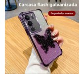 Luxury Glitter Butterfly Holder Phone Case for Vivo V40 Lite V29 V27 V25 23 Pro TPU Plating Shockproof Protector Back Soft Cover