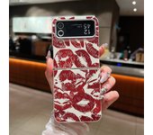 Red Lips Print Folding Phone Case For Samsung Galaxy Z Flip 6 5 4 3 Leather Texture TPU Cover For Samsung Z Flip6 Flip5 Flip4 5G